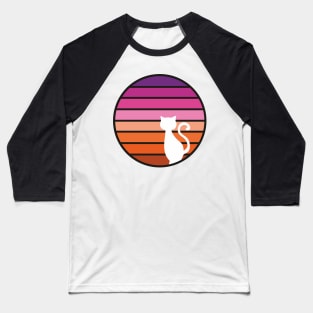 Cat watching sunset retro design (orange, pink, purple hues) Baseball T-Shirt